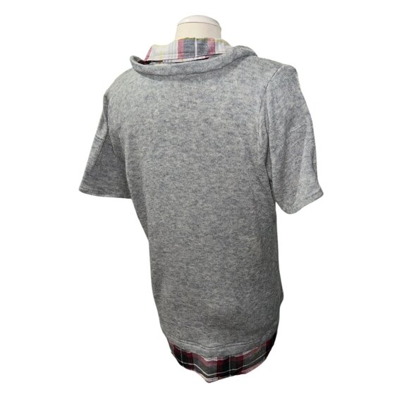 Maurices Gray Knit Top With Plaid Collar & Hem Layered Look Womens Size 1 - Picture 2 of 10